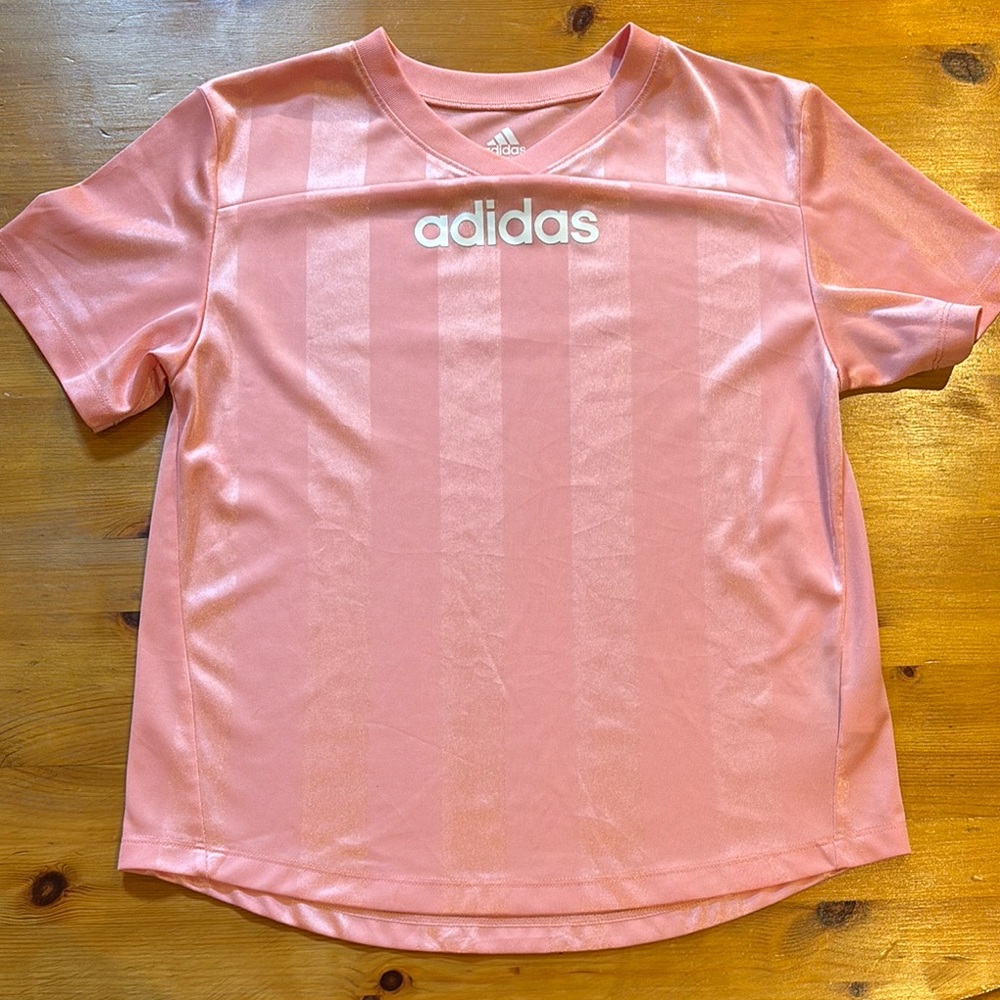 Adidas Pink Performance Jersey with Subtle Stripes